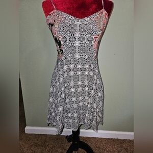 Aeropostale Black & White Spaghetti Strap Patterned Dress with Pink Accents